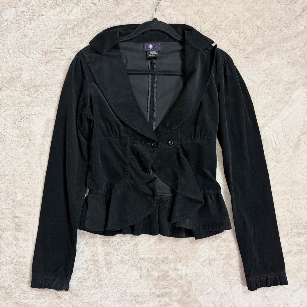 Morbid Threads Vintage Black Corduroy Ruffle Peplum Jacket Mall Goth Small